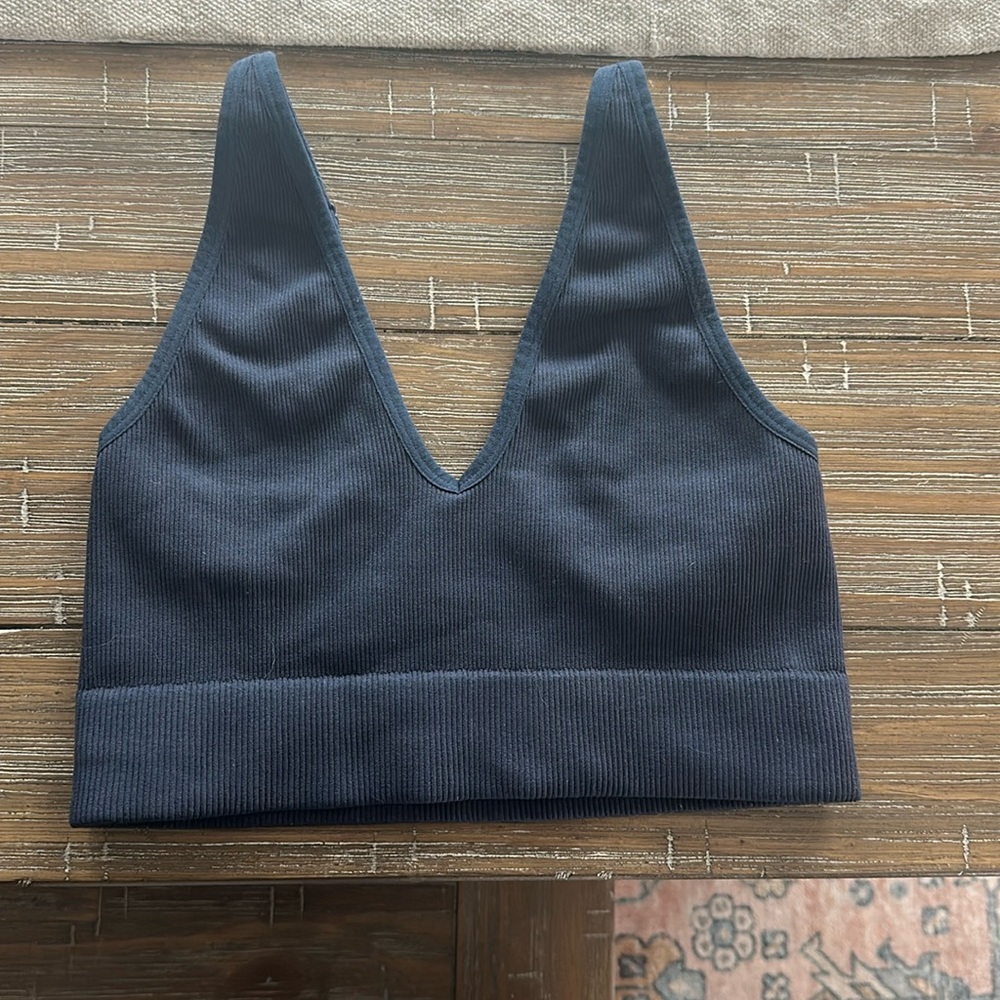 Garage navy deep v-neck crop tank